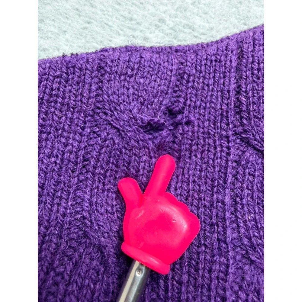 Polo Jeans Co Ralph Lauren Mens XL Purple Cable Knit 100% Wool Sweater Pullover
